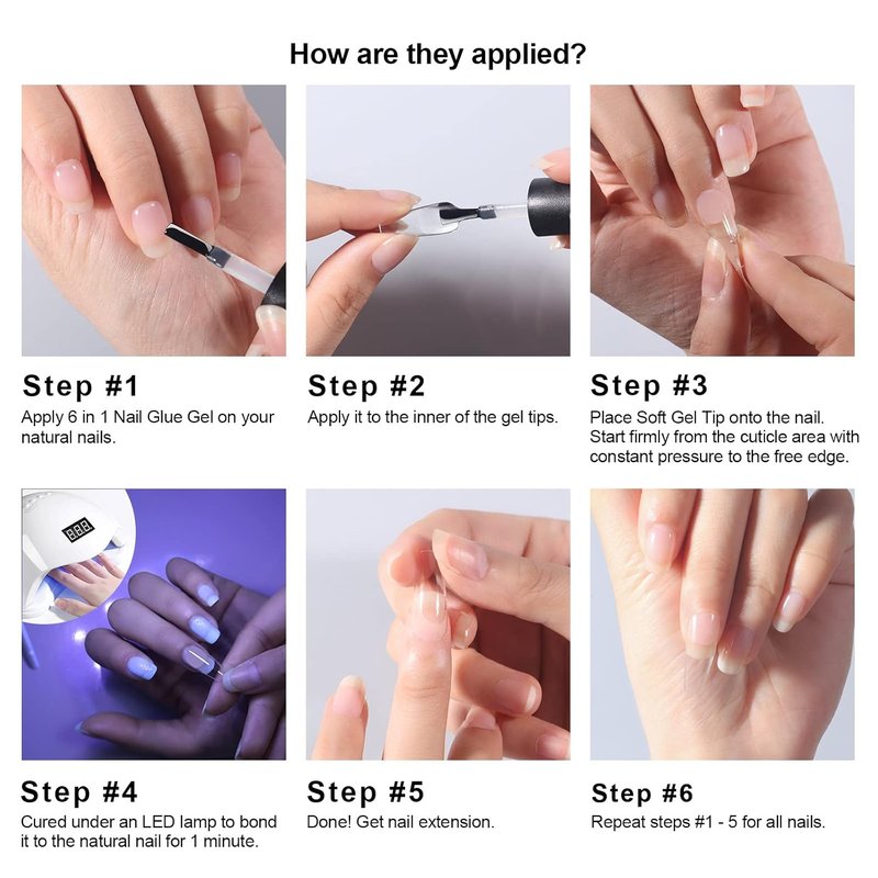 Soft Gel Full Cover Almond Nail Tips Kit - 6-in-1 Nail Glue Gel Included