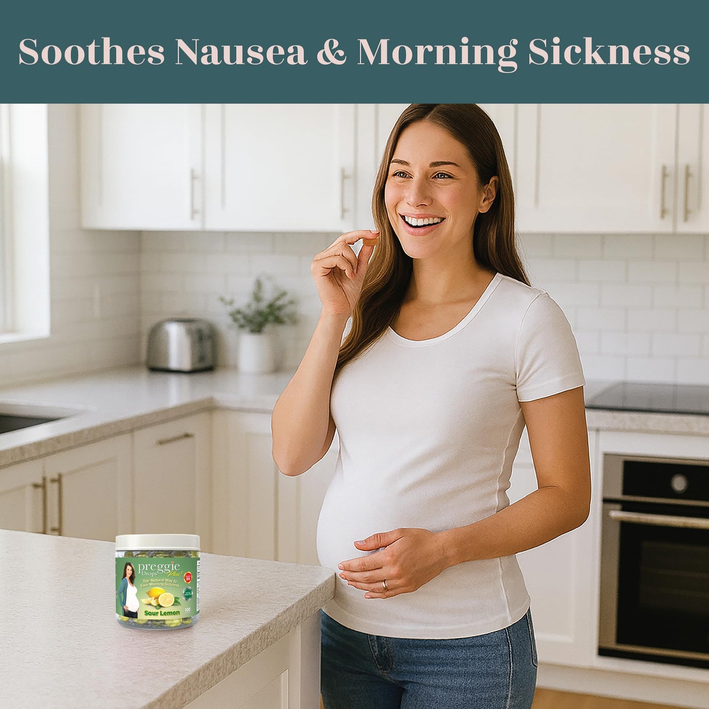 Three Lollies Preggie Drops Plus Pregnancy Nausea Relief Drops with 10 mg Vitamin B6 and Essential Oils, Morning Sickness and Queasy Stomach Support for Pregnant Women, Sour Lemon, 100 Count