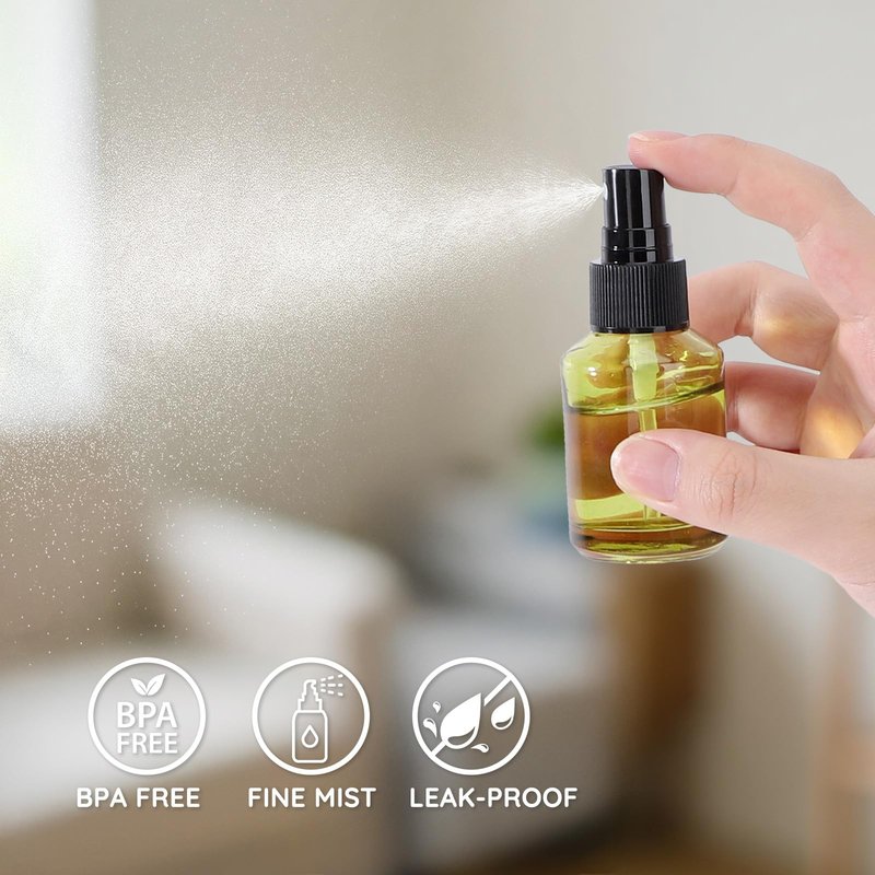 Segbeauty 12pcs 1oz Empty Glass Fine Mist Spray Bottle, Small Travel Perfume Atomizer Refillable, 30ml Glass Spray Bottles for Hair, Green Mini Cologne Atomizer Sprayer, Travel Containers for Liquids
