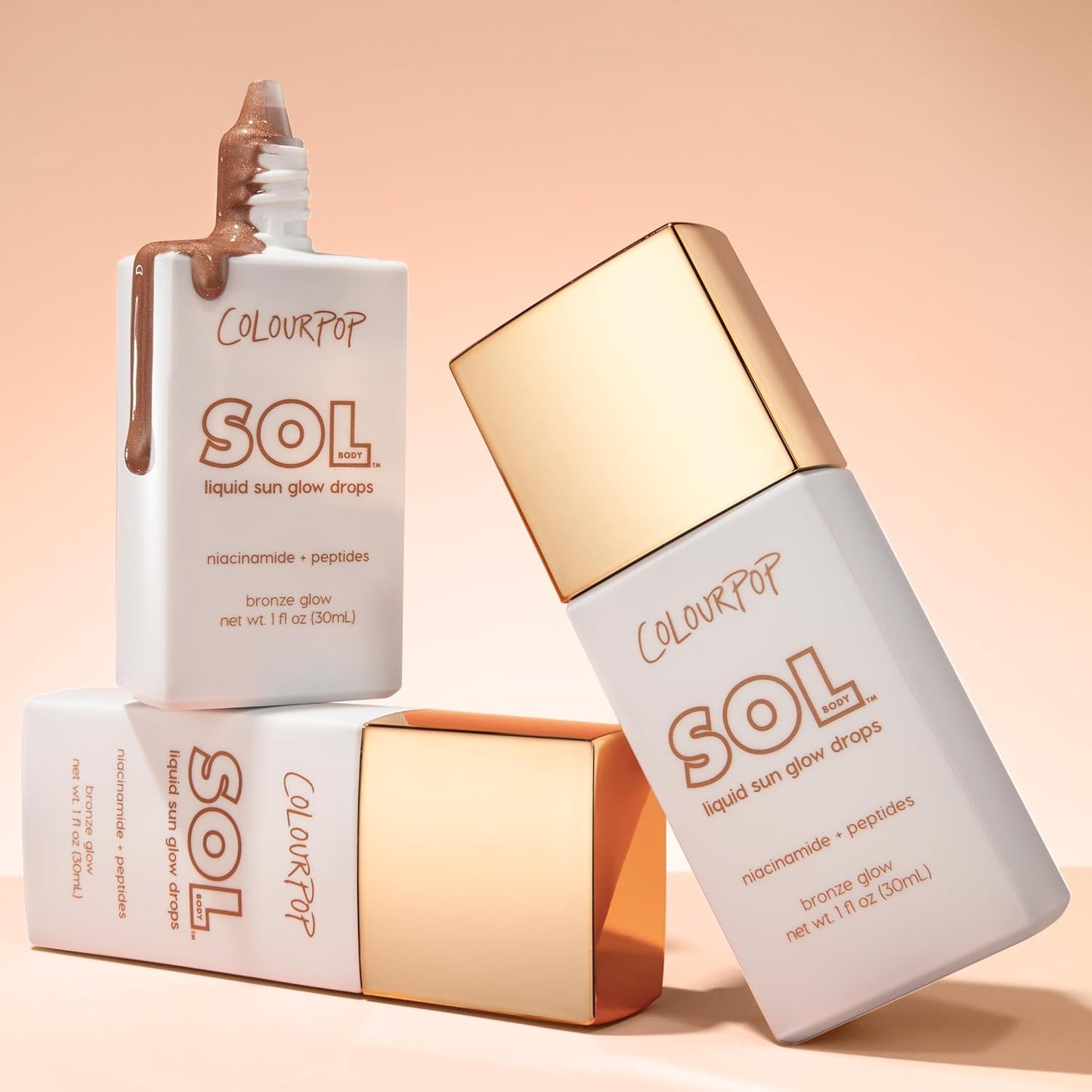 ColourPop Liquid Sun Glow Drops - Buildable Face & Body Bronzer with Niacinamide & Peptides | 1.11 oz for Radiant Skin