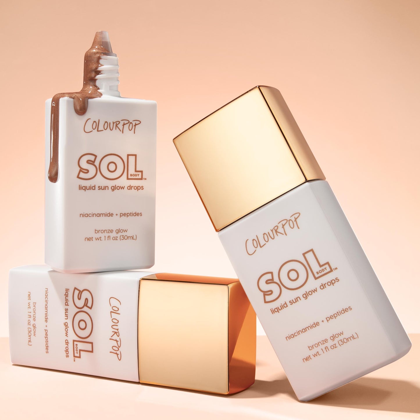 ColourPop Sol Liquid Sun Glow Drops - Buildable Face & Body Bronzer Drops - Glowy Summer Makeup Enriched with Niacinamide & Peptides for Radiant, Healthy-Looking Skin (1.11 oz)