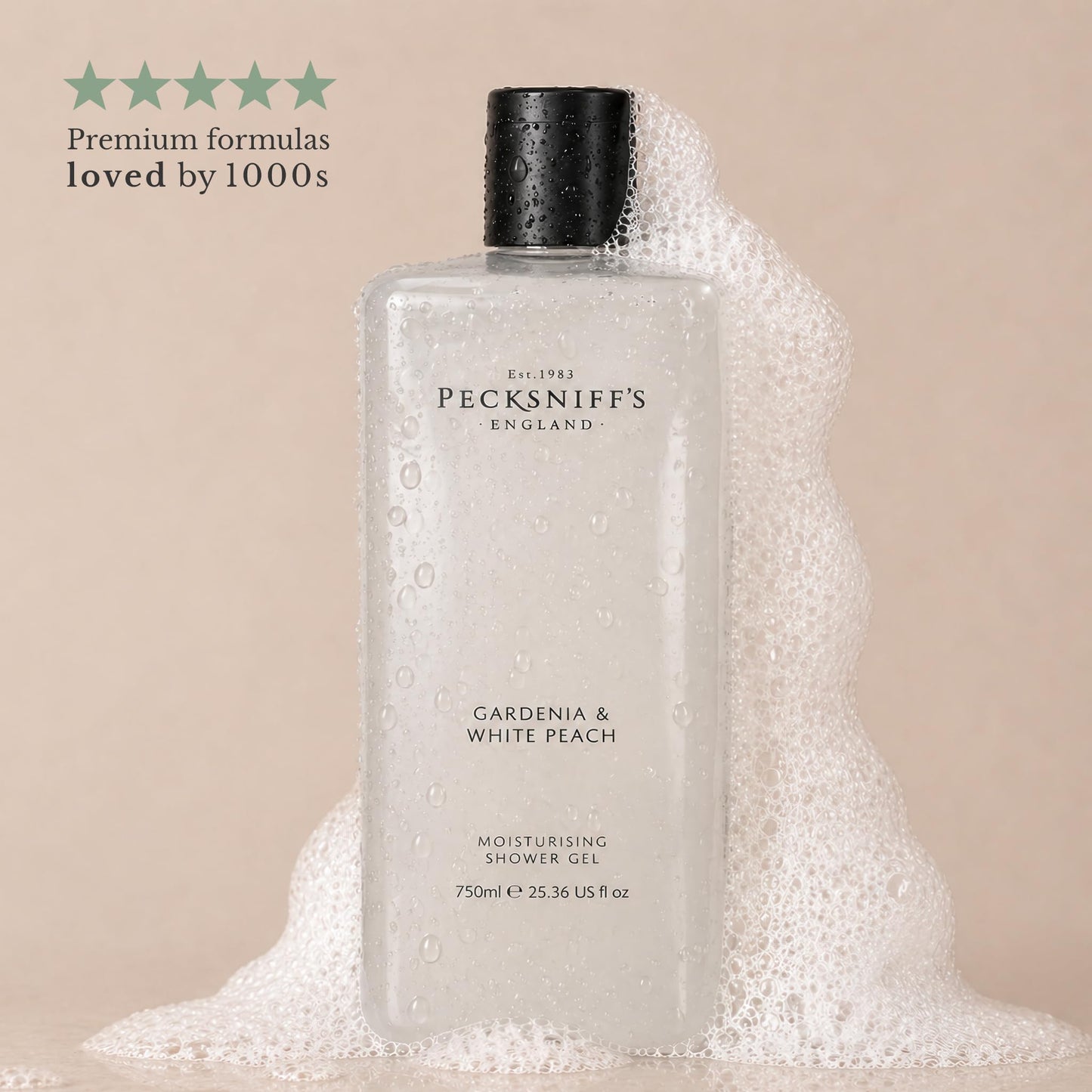 Pecksniff's Gardenia & White Peach Moisturizing Shower Gel | 750ml / 25.36 Fl Oz