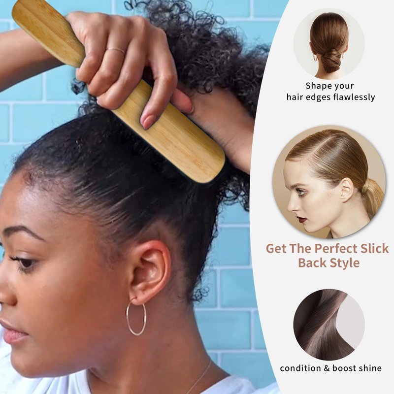 Slick Back Hair Brush - Boar Bristle Brush for Smoothing Frizz & Flyaways, Soft/Large Bristles to Style & Polish Hair,Laying Down Edges, and Shine | Glossy Finish for Women & Men | All Hair Types