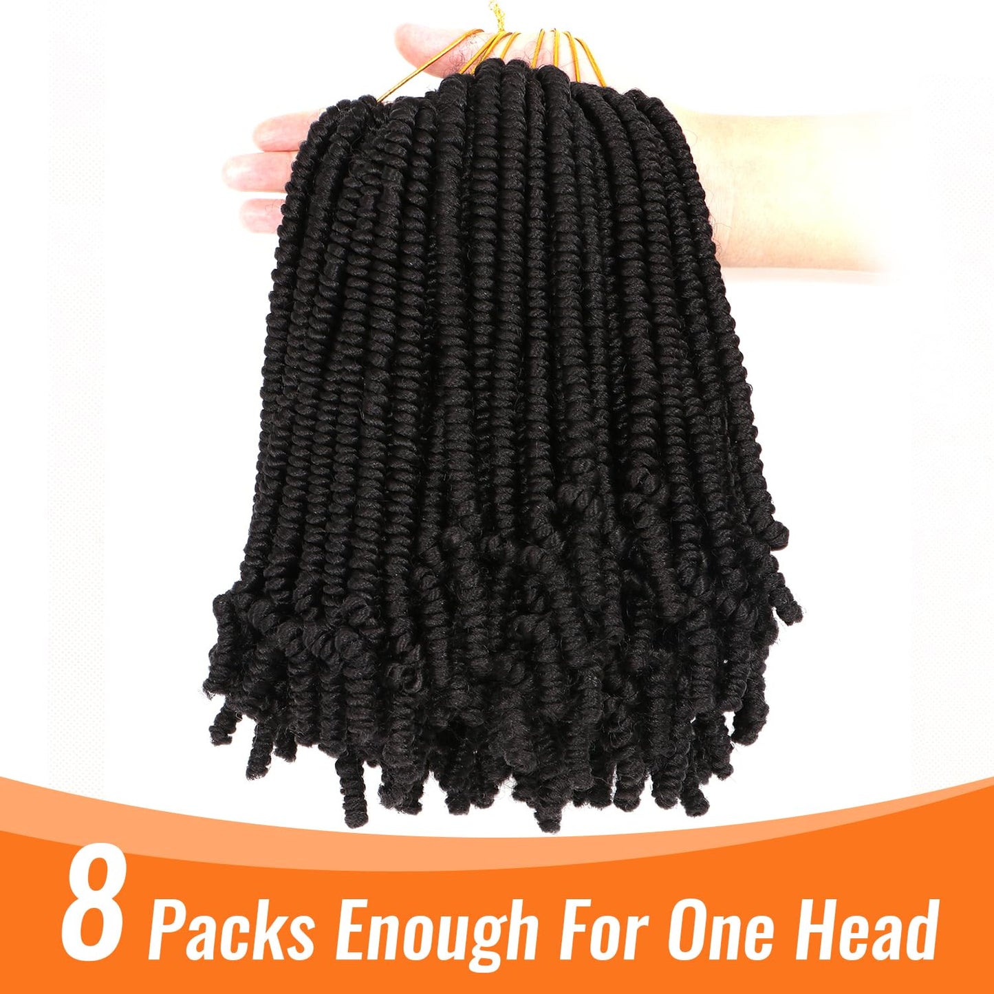 8 Packs Short Bob Spring Twist Crochet Hair 10 Inch Passion Twist for Black Women (10 Inch, 1B#)