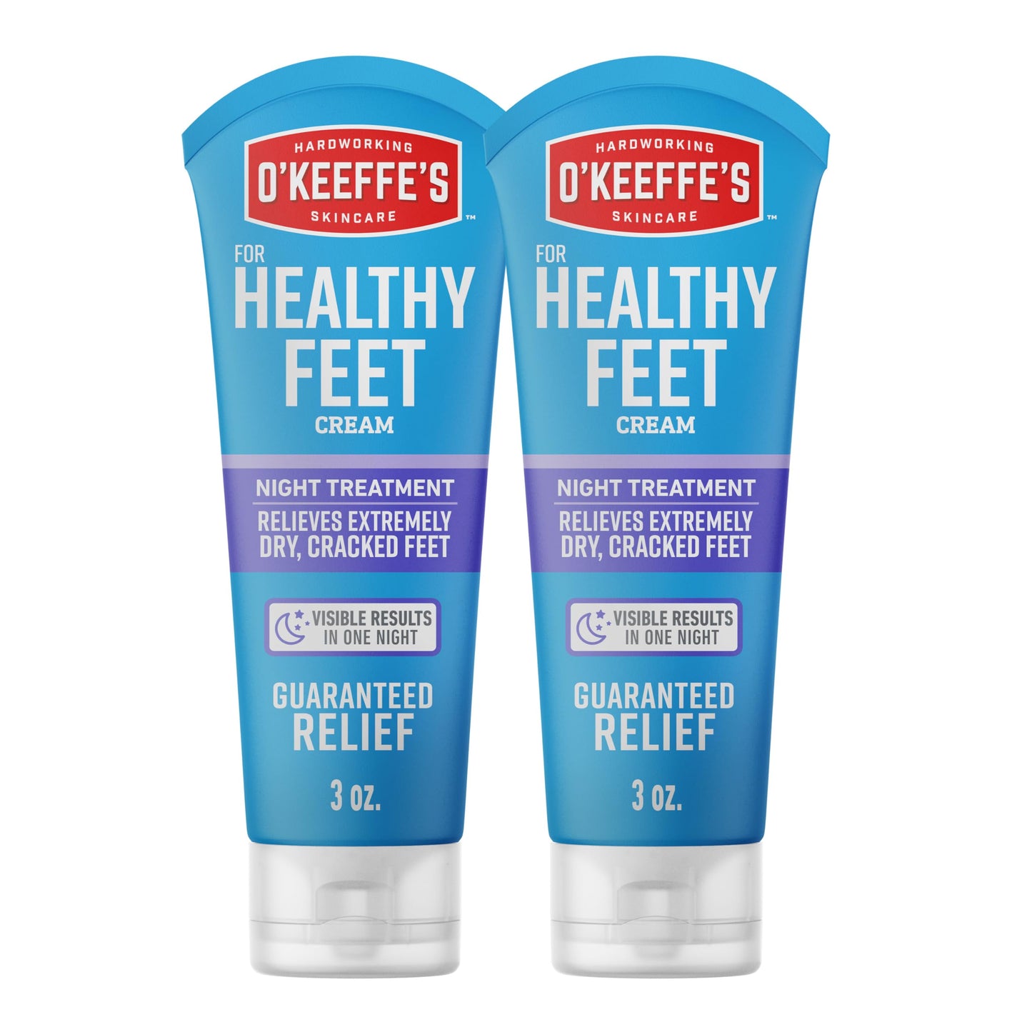 O'Keeffe's for Healthy Feet Night Treatment Foot Cream - 3 oz Tube (2 Pack) - Guaranteed Overnight Relief for Extremely Cracked, Dry Feet, Repairing Skincare, Instantly Boosts and Retains Moisture Levels