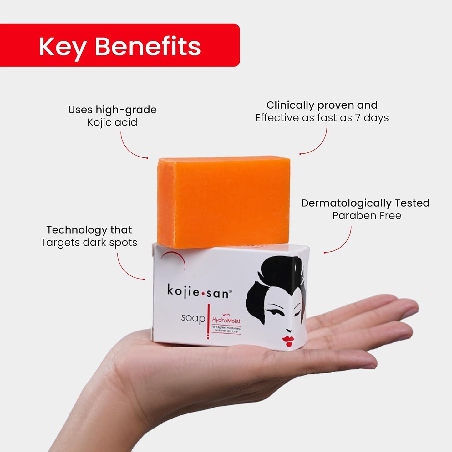 Kojie San Skin Brightening Soap - Kojic Acid Dark Spot Remover with Coconut & Tea Tree Oil | 135g x 5 Bars