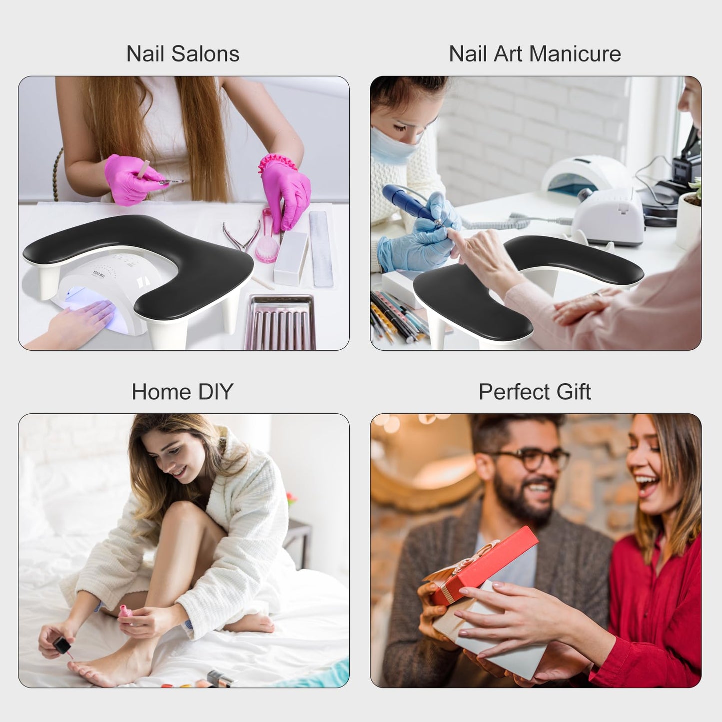 Ruetail Two Hands Arm Rest for Nails Tech U-Shape Nail Hand Pillow,Professional Portable Nail Stand Hand Rest Leather Manicure Rest Stand Salon Manicurist Essentials (Black)