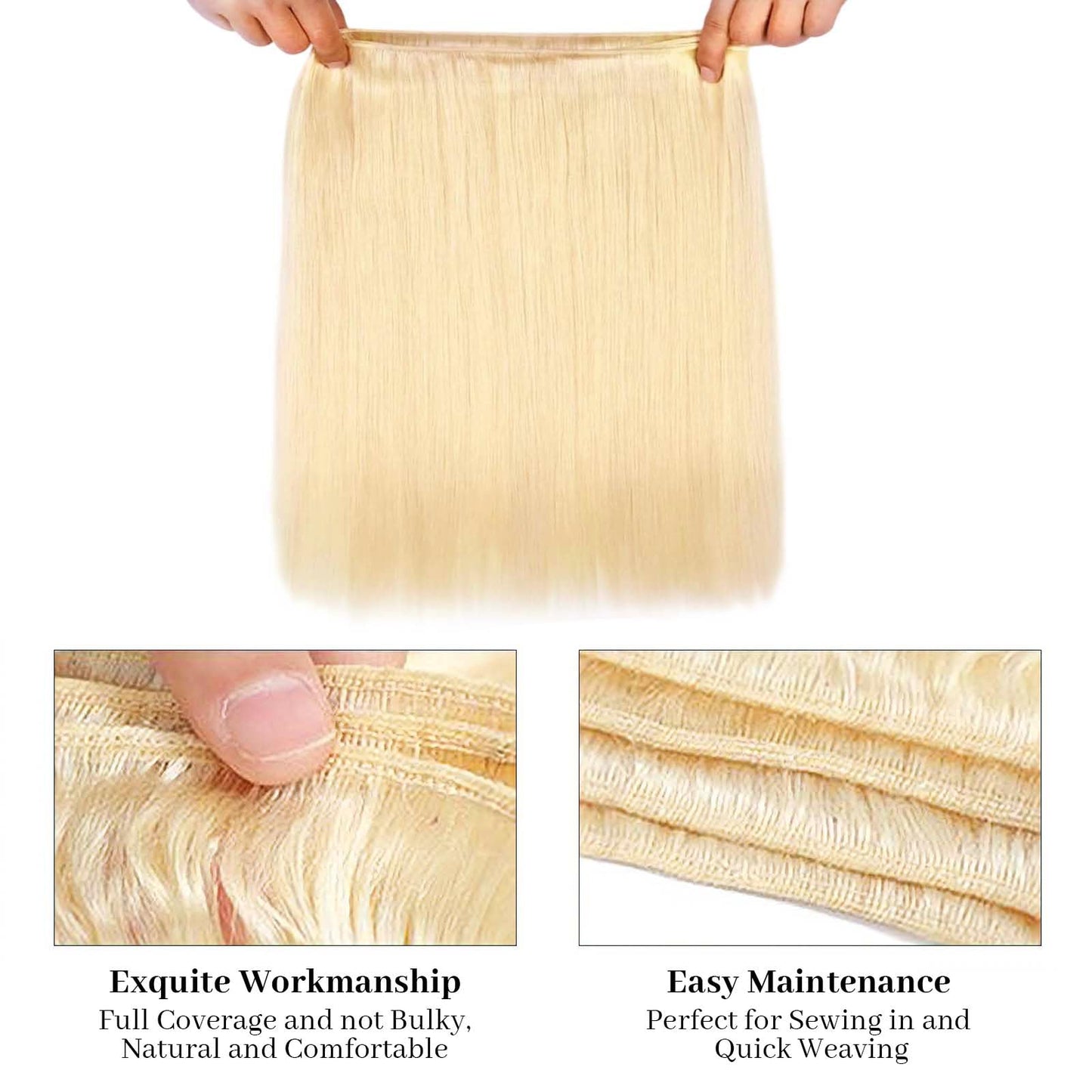 613 Blonde Straight Human Hair Bundles 26 28 30 Inch Unprocessed 12A Brazilian Virgin Hair 3 Bundles Soft Silky Hair Extensions for Women