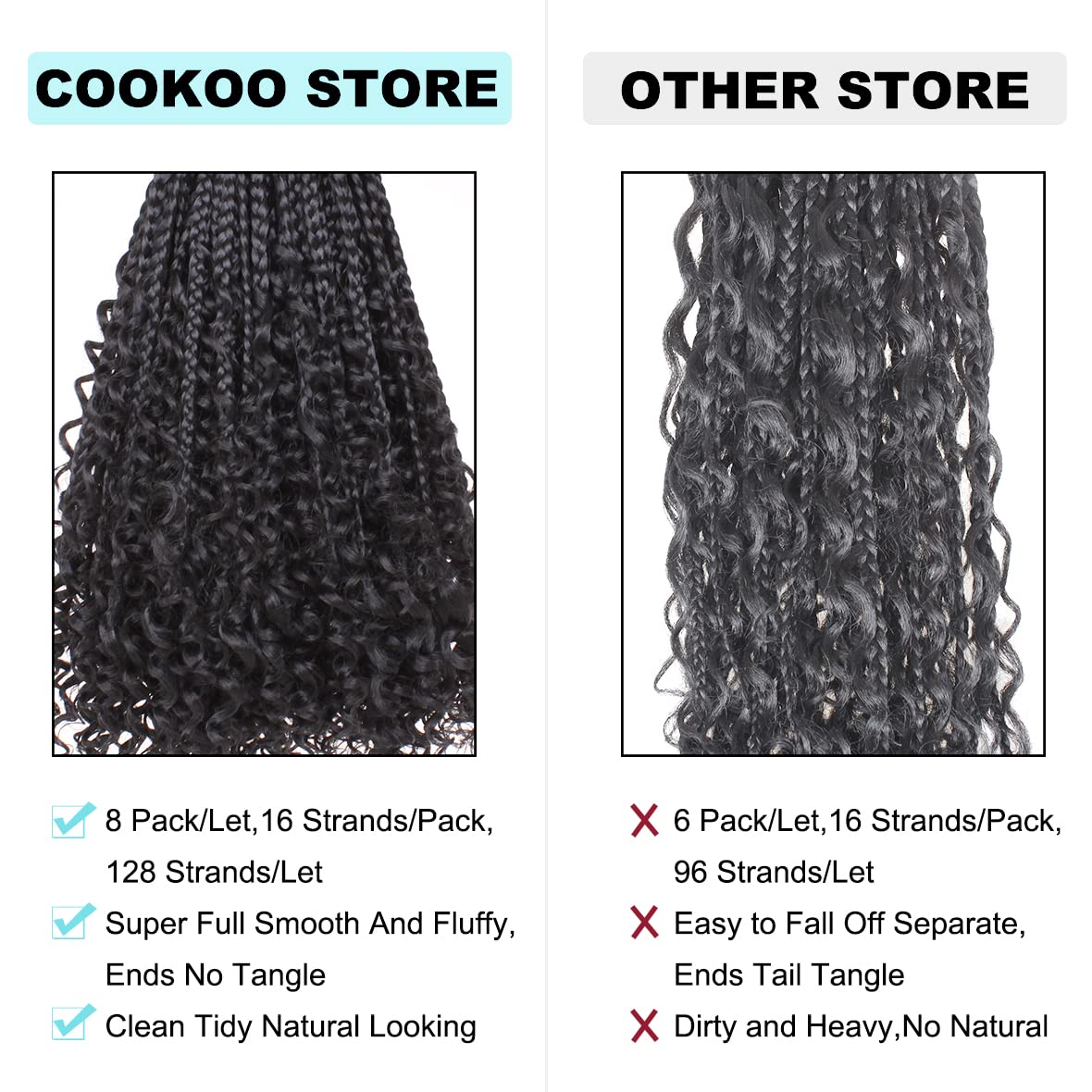 COOKOO 14 Inch Goddess Box Braids Crochet Hair With Curly Ends 8 Pack Synthetic Bohomian Hippie Box Braids Crochet Hair Pre Looped Braiding Hair Extension for Black Women T30#