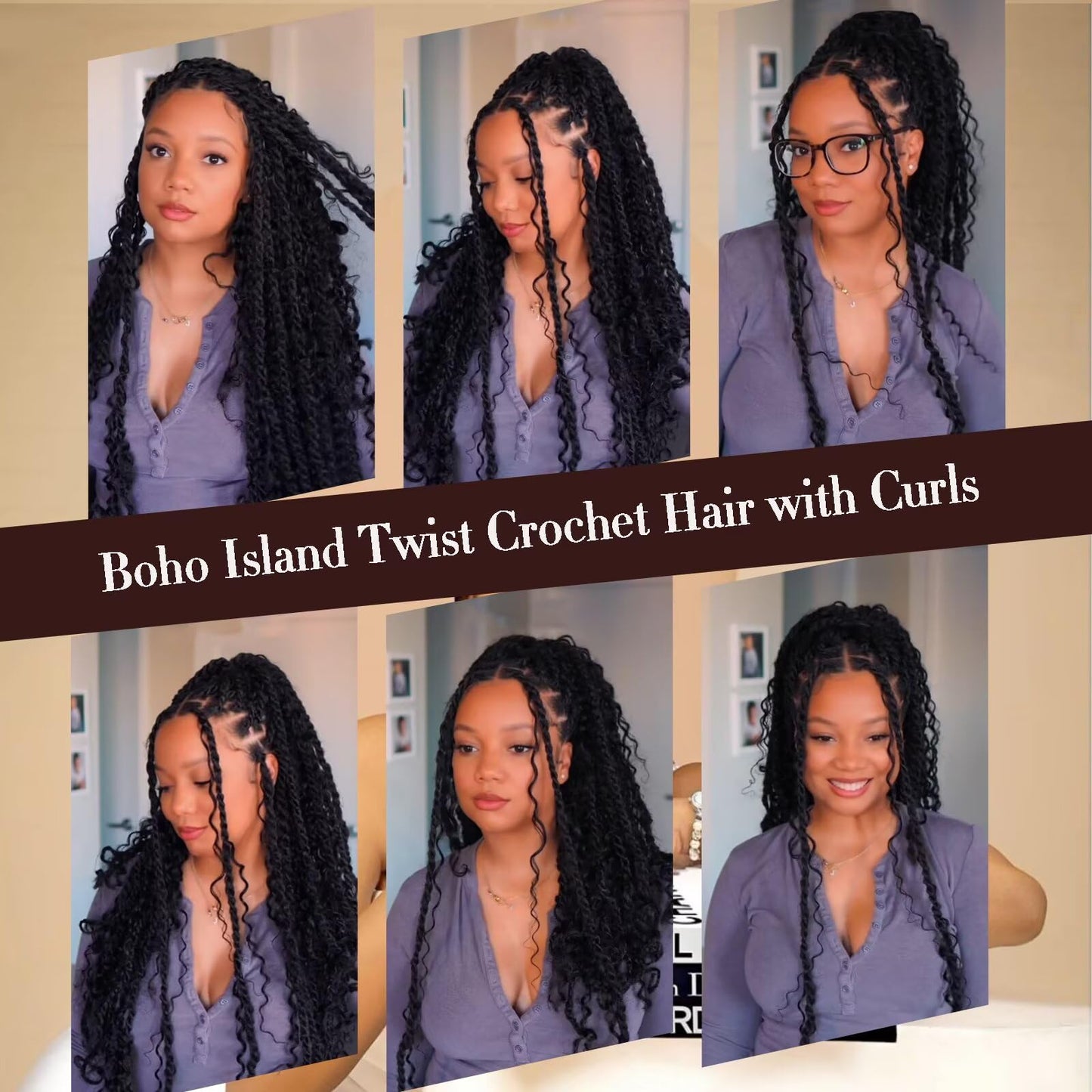 Boho Island Twist Crochet Hair 8 Packs 18 Inch Omber Burgundy Pre-Looped Goddess Senegalese Twist Crochet Hair with Curly Ends Boho Style Braids for Women T1B/BUG#