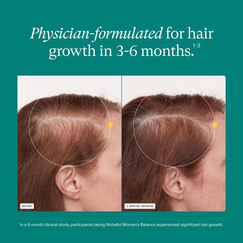 Nutrafol Women's Balance Hair Growth Supplements, Dermatologist Recommended, Ages 45 and Up, Clinically Proven for Visibly Thicker Hair and Scalp Coverage - 2 Month Supply, Pack of 2