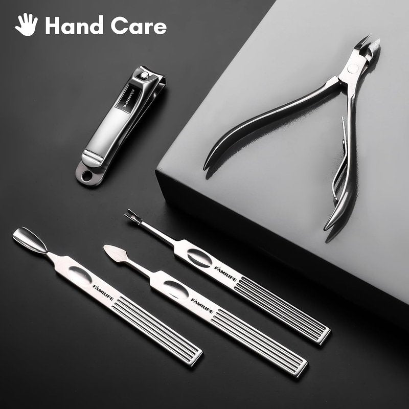 Professional Manicure Set - 11-Piece Stainless Steel Nail Clippers & Pedicure Tools | Portable Brown Leather Travel Case for Men