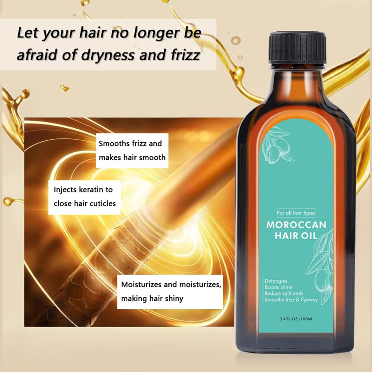 Fovcos Moroccan Argan Treatment Hair Oil for Luxurious Hair Care and Repair, Extra Strength Argan Treatment Hair Oil Treatment for Split Ends, Frizzy Hair and Flyaways (1, 100, Milliliters)
