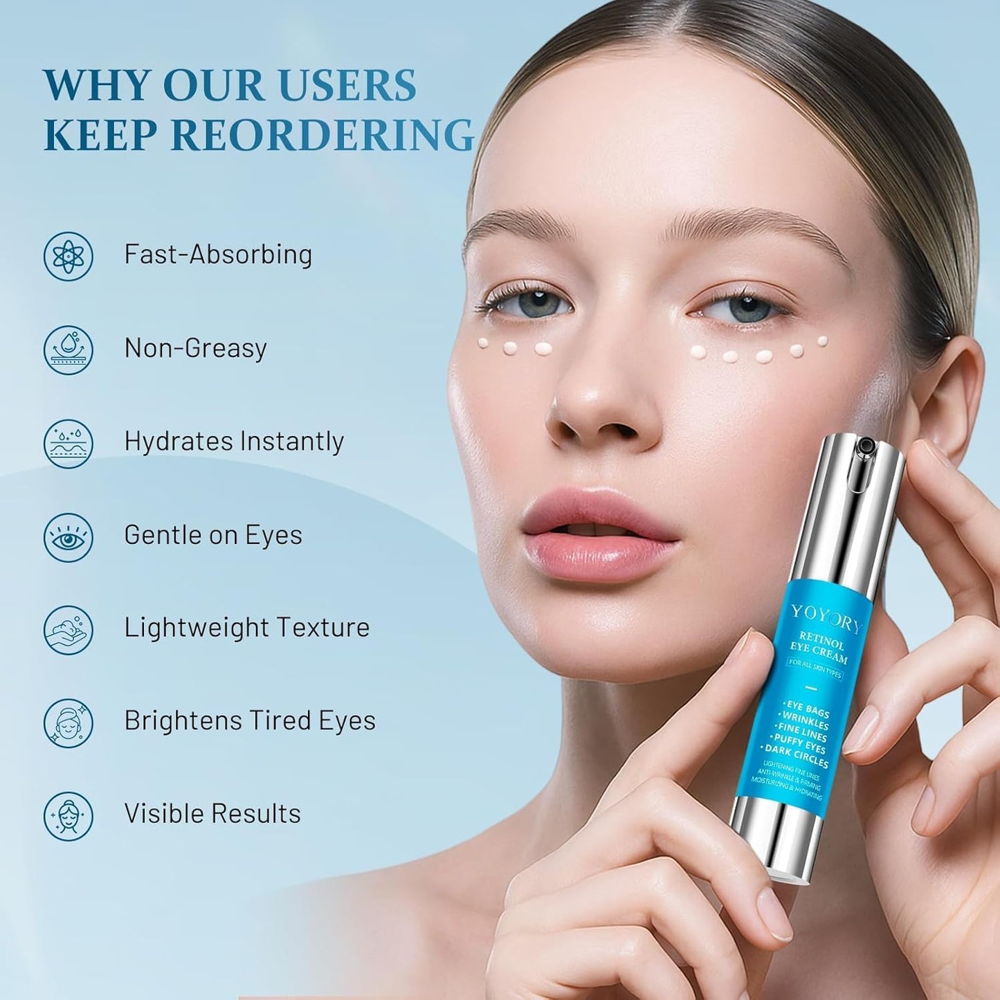 YOYORY Under Eye Cream - Eye Cream Reduces Eye bags,Dark Circles, Fine Lines, and puffiness Smoothing Skin Care Treatment for Women and Men, 20ML(Blue)