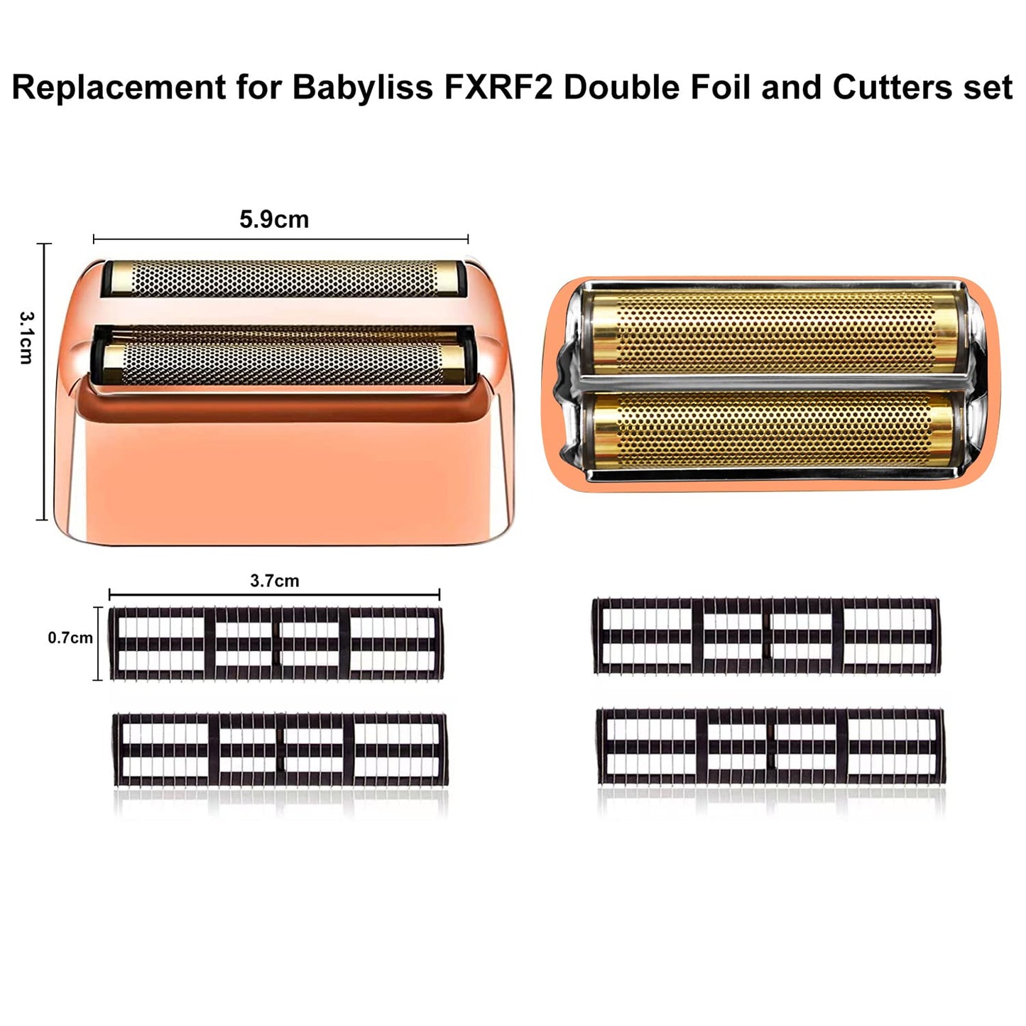 3 pack Professional Replacement Foil and Cutters for BaBylissPRO Barberology Double Foil Shaver, Compatible with BaBylissPRO Barberology FXFS2 Shaver，GoldRose Gold