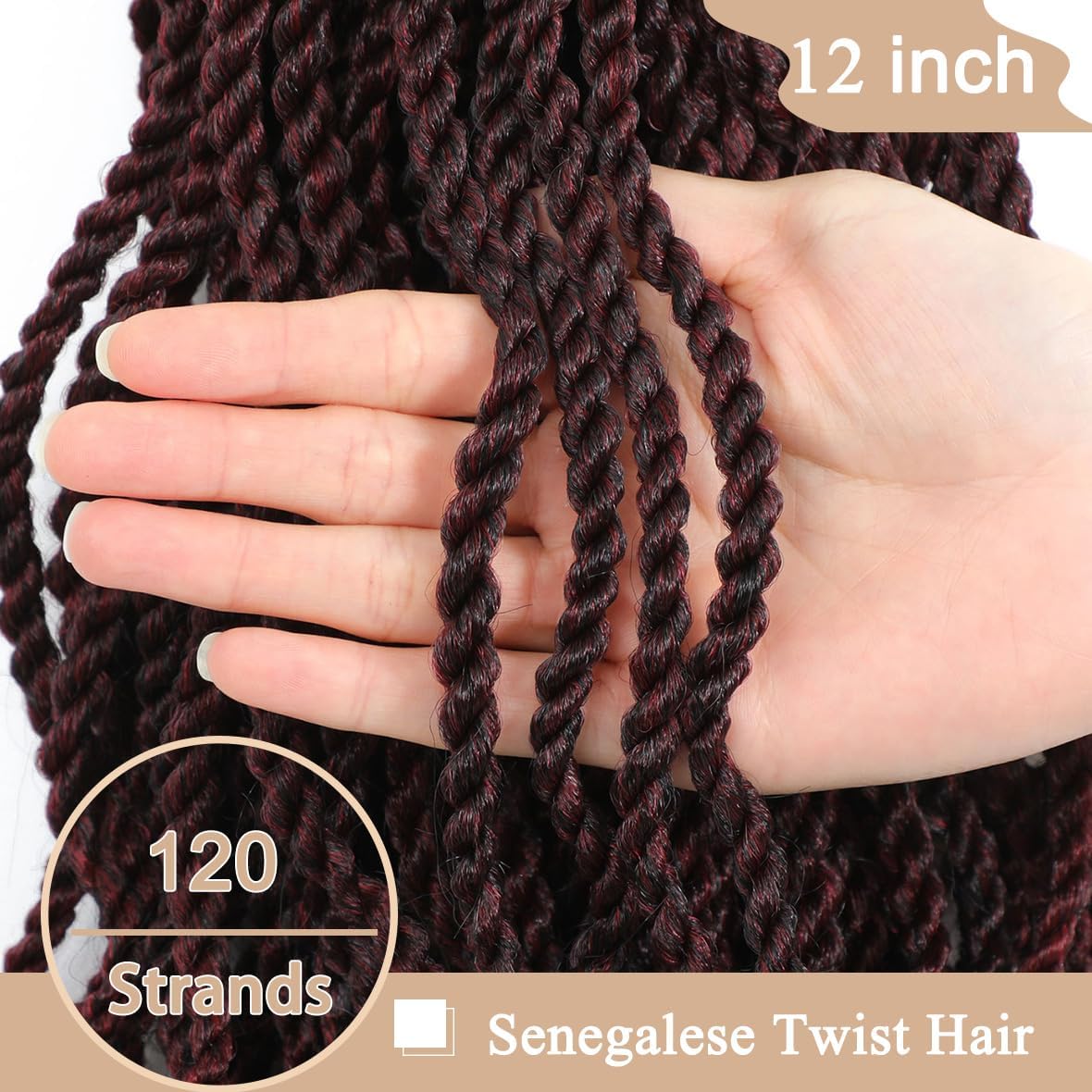 12 Inch Wavy Senegalese Twist Crochet Hair For Black Women 8 Packs Burgundy Senegalese Twist Crochet Braids With Curly Ends Tbug Pre Looped Crochet Twists Hair(12 Inch,TBUG)