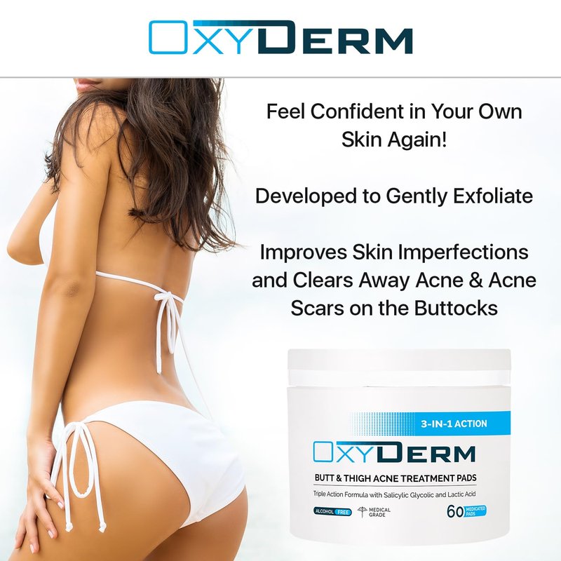 Butt & thigh Acne Treatment Pads - Exfoliating Pads to Eliminate Acne Causing Bacteria. Removes Pimples, Blemishes & Ingrown Hairs for the Buttocks & Thigh Area for Both Men & Women.