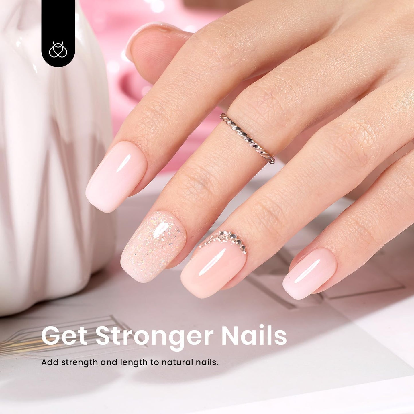 Beetles Builder Gel for Nails,8 in 1 Jelly Nude Color for Building Instant Apex Extension & Strengthener, Friendly for Beginner Women DIY Nail at Home, UV & LED Lamp Needed