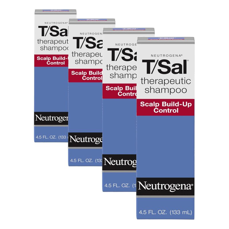 Neutrogena T/Sal Therapeutic Dandruff Shampoo,Scalp Build-Up Control,3% Salicylic Acid,Psoriasis Treatment,Seborrheic Dermatitis Shampoo,Clears Flakes,Fragrance Free,4.5 fl oz,(Pack of 4)