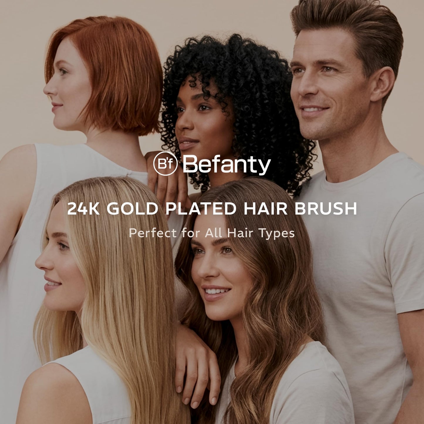 Befanty 24K Gold Plated Gua Sha Hairbrush & Scalp Massager, Anti-Static Metal Bristle Comb for Dry & Wet Brush, Detangler & Curly Hair Brushes for Women & Men