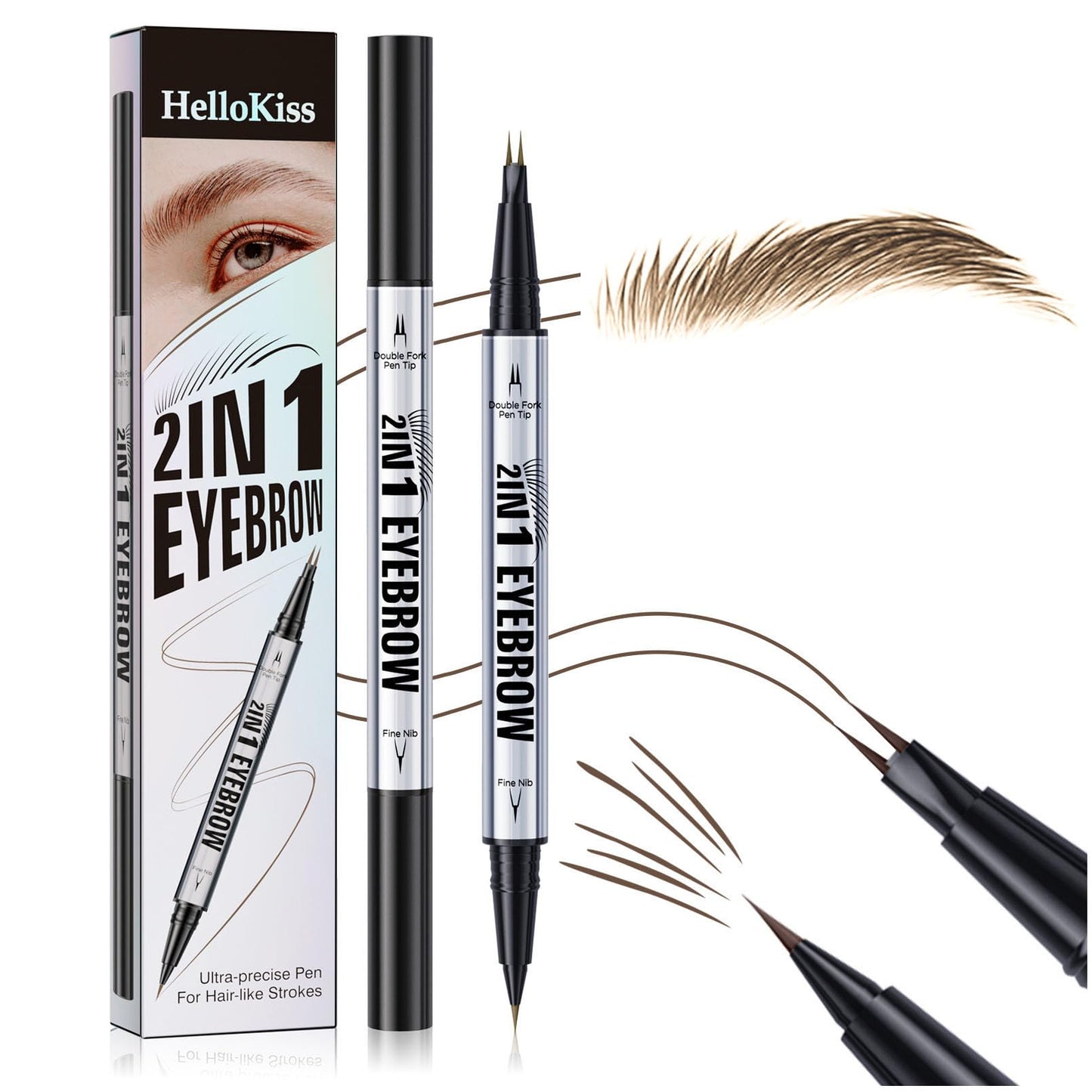 JIAYUTONG 2 Prong Tip Microblading Eyebrow Pen - 2-in-1 Waterproof Eyebrow Pencil, Long-Lasting Natural Hair-Like Brows, Smudge-Proof & Easy to Use (02# Brown)