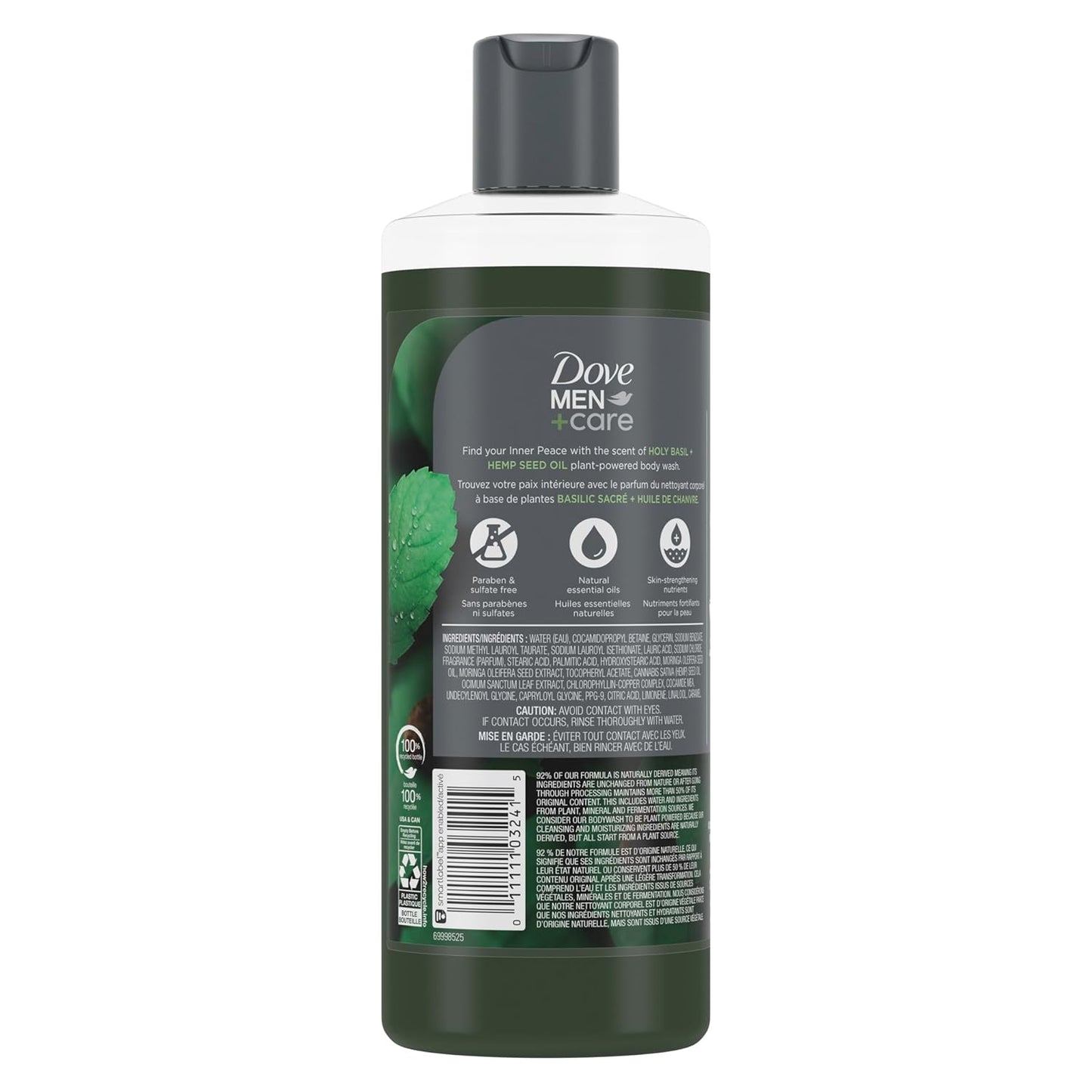 Dove Men+Care Body Wash - Holy Basil & Hemp Seed Oil | Rebuild Skin, 18 oz (4 Count)