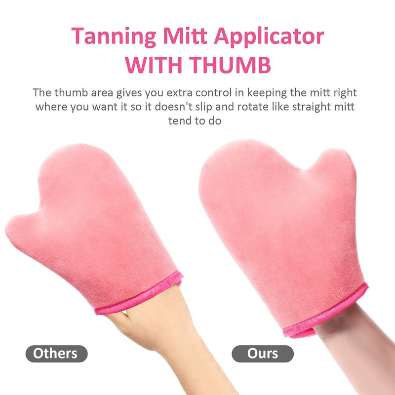 Self Tanning Mitt Applicator Kit - 5 Pieces with Exfoliating Glove & Back Lotion Applicator | Pink