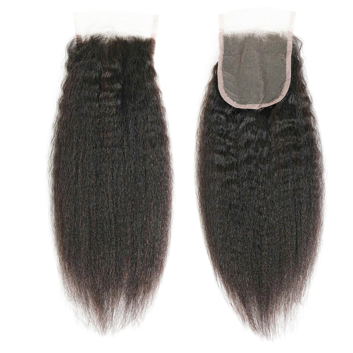 LINYINGYH Human Hair Kinky Straight Yaki Lace Closure 14 Inch No Part 4x4
