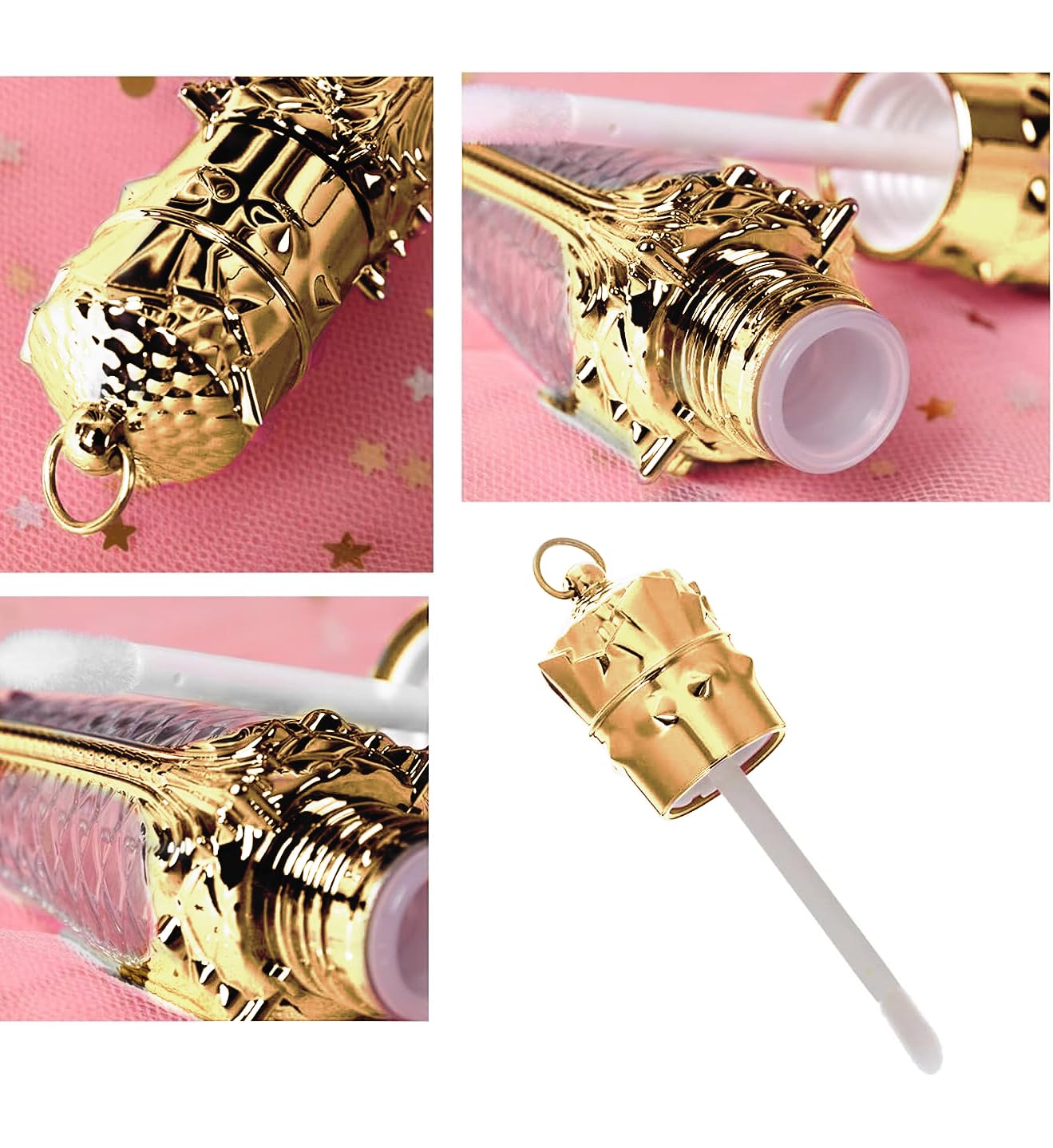 CTKcom 3ml Lip Gloss Tubes Empty Lip Glaze Containers with Radish Shape Plastic Refillable Lip Gloss Containers with Wand, for Women Girls DIY Cosmetic Makeup,Gold,10 Pack