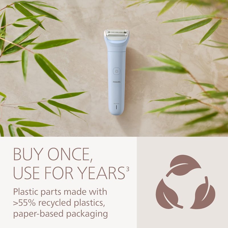 Philips Lady Shaver Series 6000 - Cordless Wet & Dry Electric Shaver for Legs & Body | 3-Blade System, 80 Mins Runtime