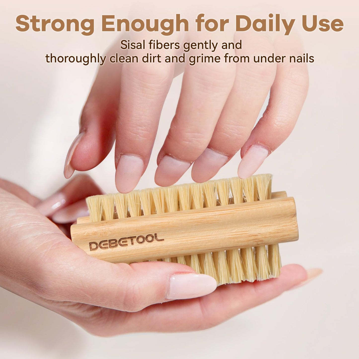 DEBETOOL Bamboo Nail Brush- 3PCS Wooden Firm Nail Brush for Cleaning Fingernails,Two-Side Nail Scrubber Brush for Cleaning Under Nails