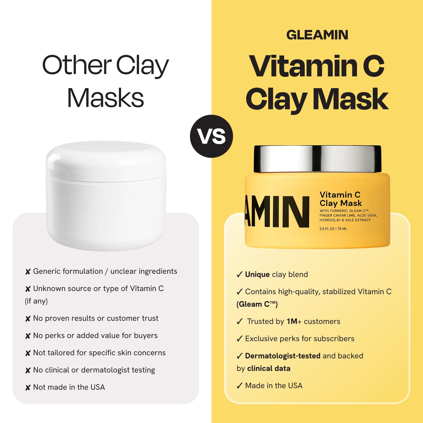 Gleamin Vitamin C Clay Mask for Dark Spots 2.5oz Brightening Clay Face Mask