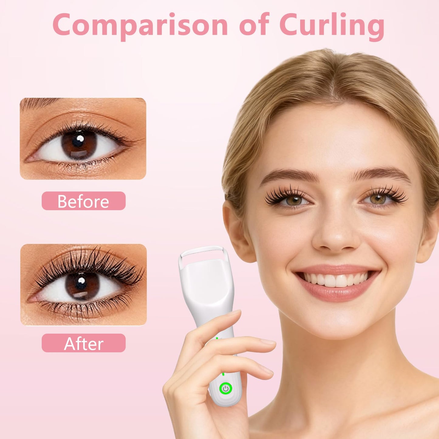 KOKABI Heated Eyelash Curler for Women, Mini Electric Lash Curler with 10S Heat 3S Style 24H Lift for Long, 3 Adjustable Temp & USB-C Rechargeable, Ergonomic Design, Travel-Friendly Makeup Tool Gift