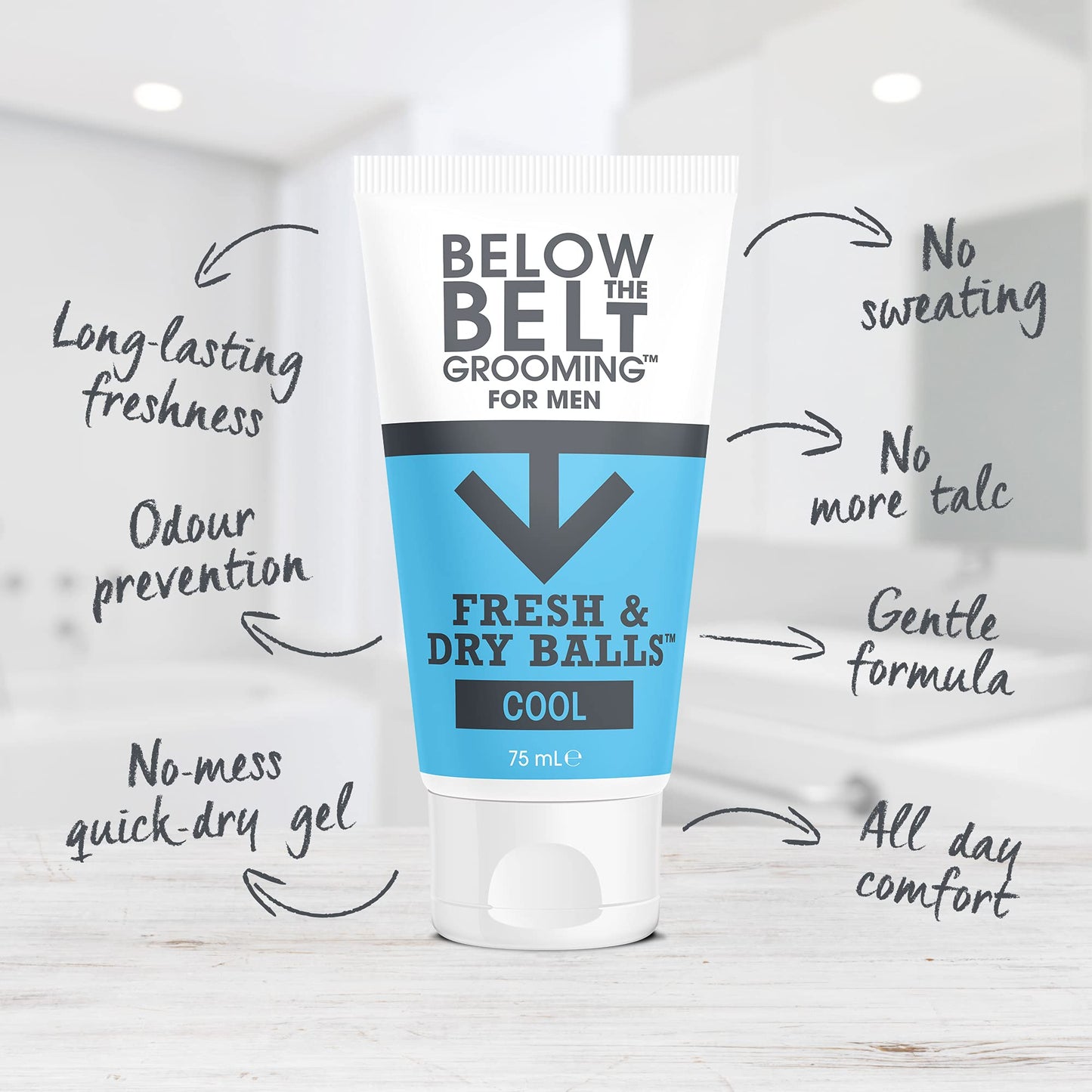 Below The Belt Grooming Fresh & Dry Cool Intimate Deodorant For Men, Protects against Sweat, Odour and Chafing, Cool Mint Fragrance 3 x 75ml