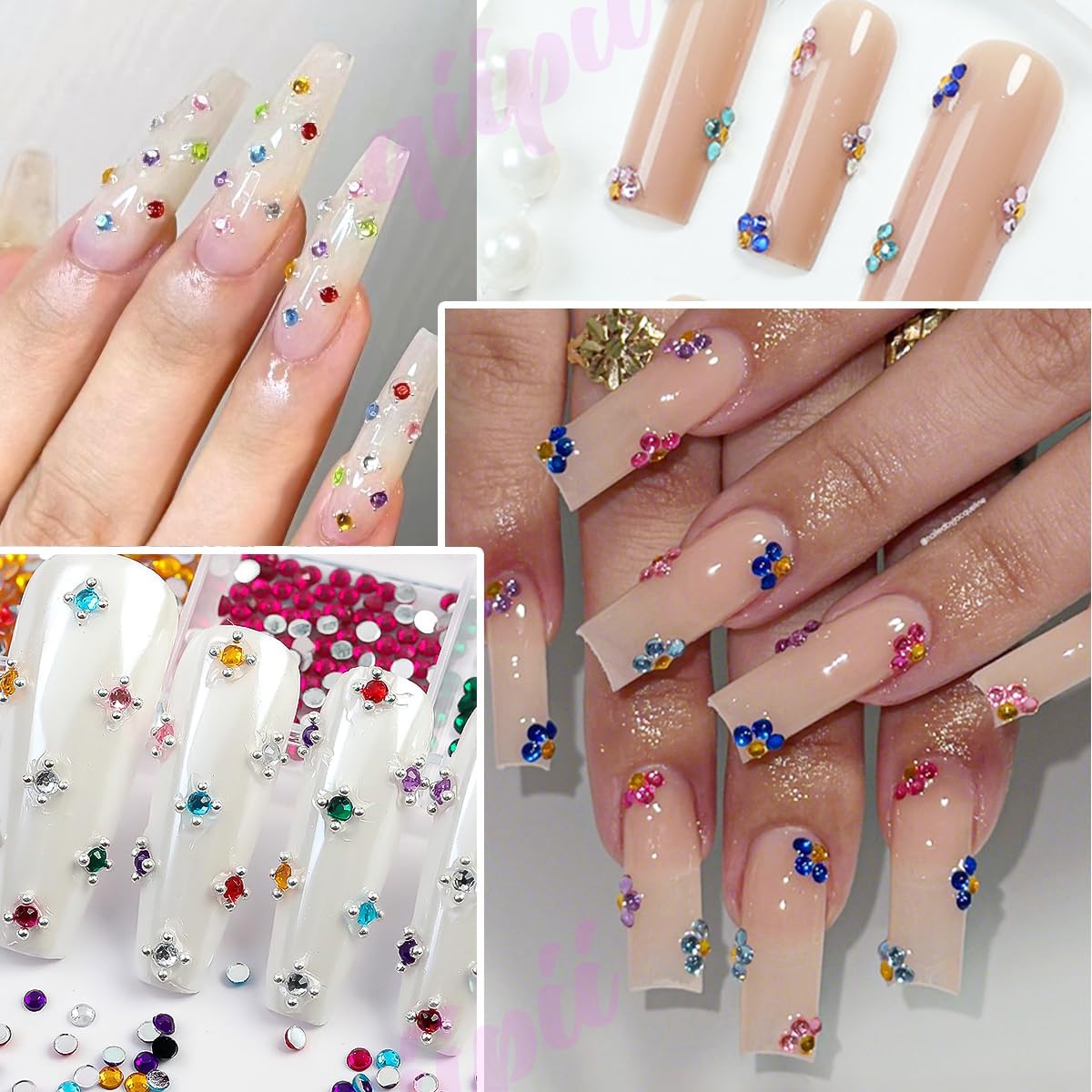 qiipii 18 Colors Crystal Resin Rhinestones 2mm 3mm Rainbow Colorful Flatback Stones Non-Hotfix Gems Diamonds Charms Supplies for Nails Eyes Face Makeup Crafting Tumblers Bottles Crafts Shoes Clothes