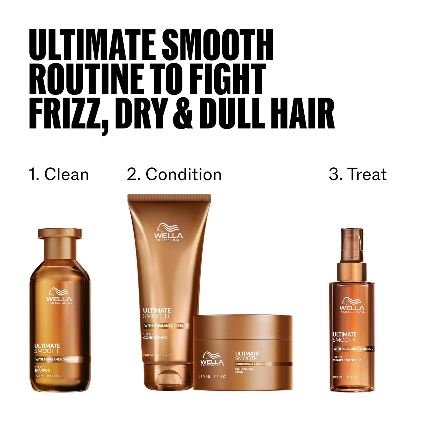 Wella Professionals ULTIMATE SMOOTH Shampoo for Dry, Dull & Frizzy Hair | With Squalane & Omega 9 | 33.8 Fl Oz