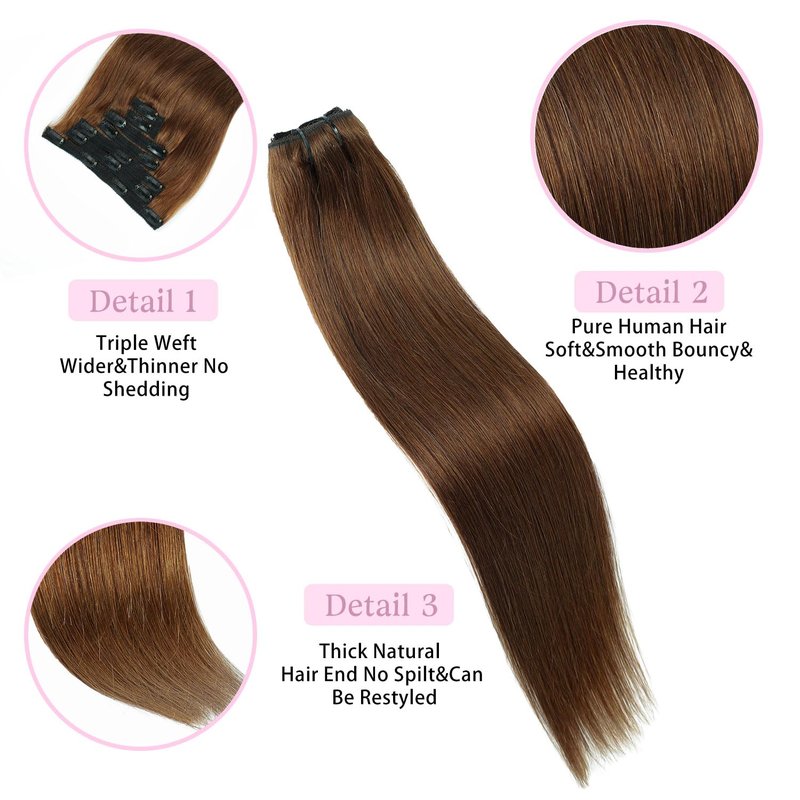Clip in Hair Extensions Real Human Hair Chocolate Brown 14 inch 7pcs 70g/Pack, Human Hair Clip in Extensions, Salon-Grade Quality, Easy Comfort Wear for Women (#4, 14 inch)