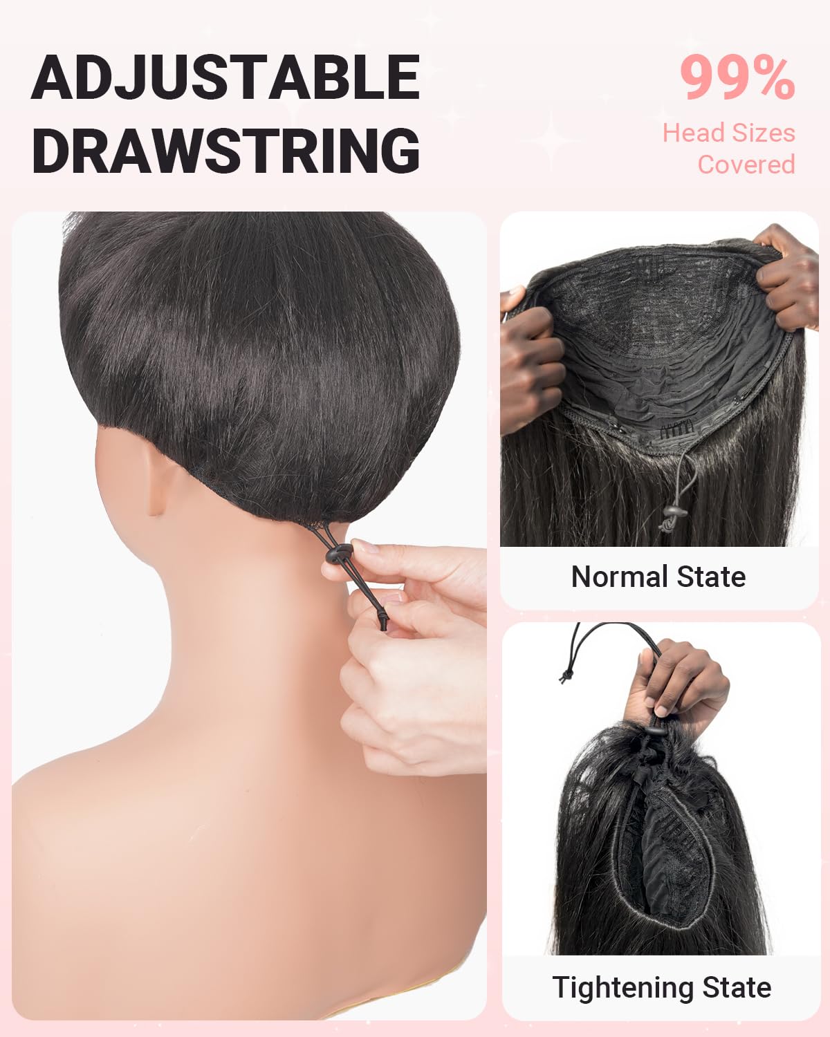 Kinky Straight Half Wig 3 In 1 Synthetic Half Wigs With Adjustable Drawstring Soft As Human Hair Glueless Seamless Flip Headband Wig For Black Women (Black, 22 Inch)