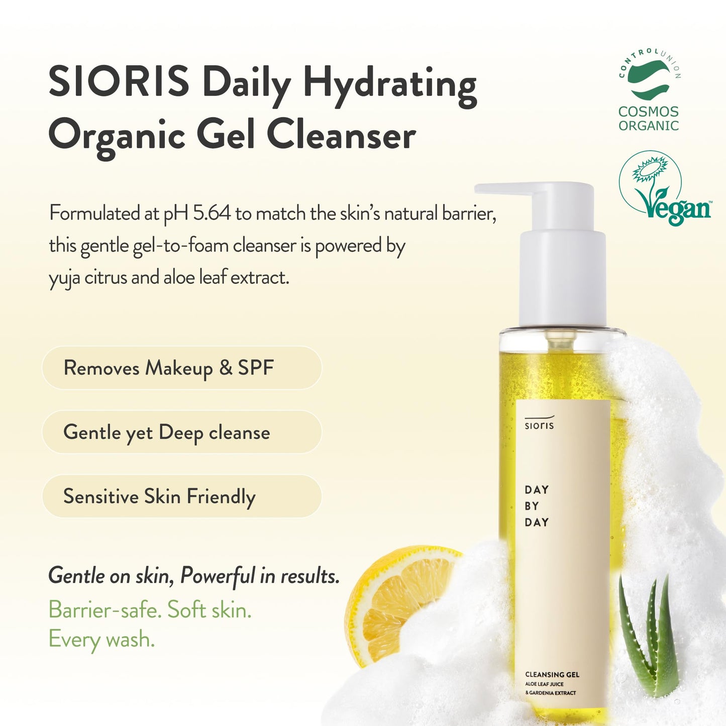 SIORIS Hydrating Gel Cleanser with Yuja Citrus Water – Low pH Gentle Face Cleanser for Sensitive Skin, Makeup Removal & Pore Care, Korean Skin Care 5.07fl.oz