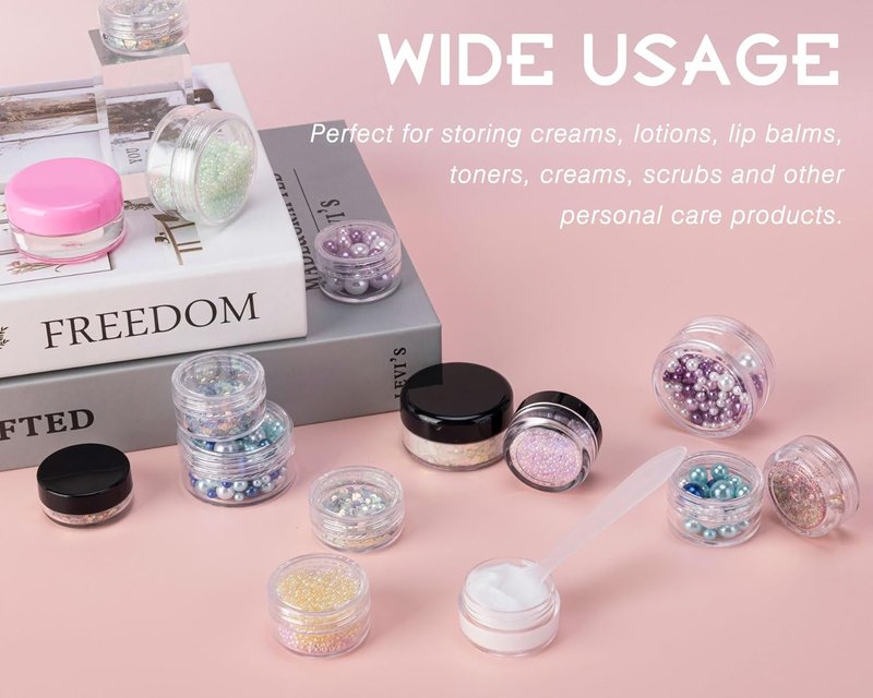 Clear Sample Containers - 200 Count 3g Lip Balm Jars with Lids & Mini Spoons | Includes 200 Labels
