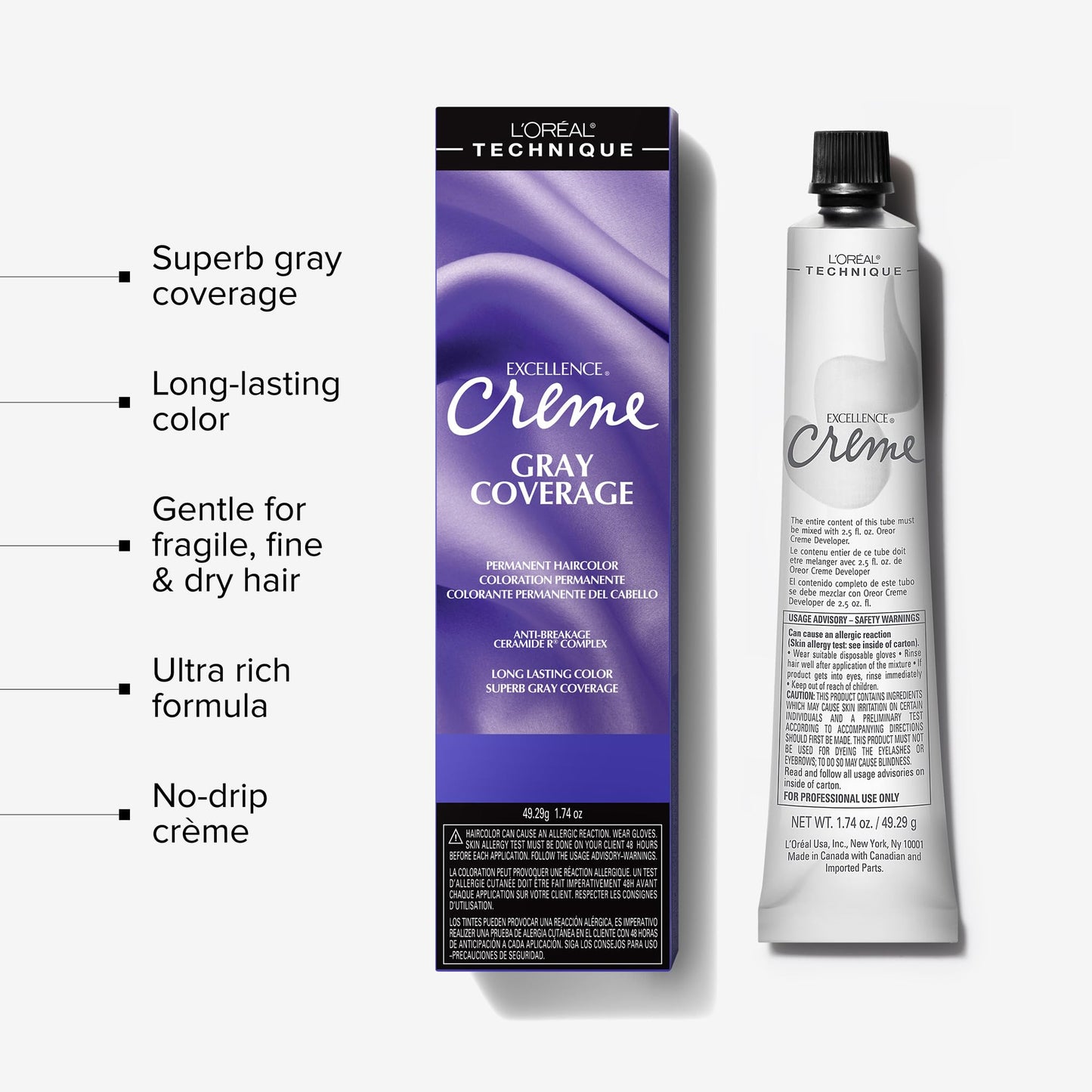 L'Oréal Technique Excellence Crème Permanent Hair Color - Long-Lasting Hair Dye, Rich Formula With No-Drip Application, Superb Gray Coverage, Dark Copper Brown
