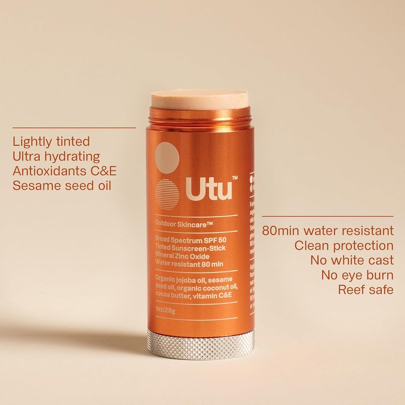 SPF 50 Tinted Mineral Sunscreen Stick - Broad Spectrum Protection with Vitamin C & E | Reef Safe, 1 oz
