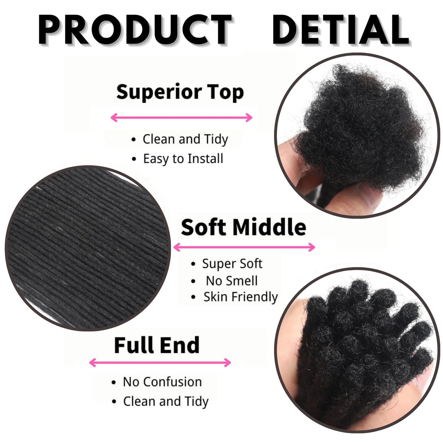 Loc Extensions Human Hair 14 Inch 0.6cm Thickness 10 Strands 100% Full Handmade Permanent Dreadlock Extensions Real Human Hair For Women Men Kids Can Be Dyed Bleached Curled (Width 0.6cm Natual Black)