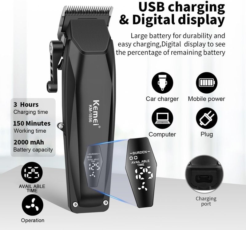 KEMEI Professional Hair Clipper for Men - Cordless Hair & Beard Trimmer with Adjustable Blade | USB Rechargeable