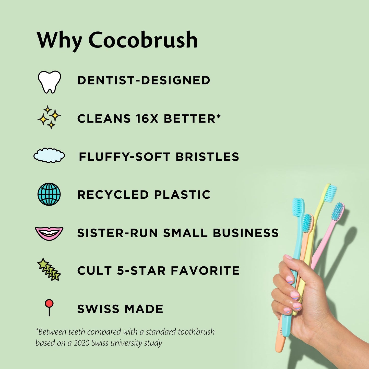 Cocobrush Ultra Soft Toothbrush by Cocolab, Compact Head Bristles for Teeth Cleaning, Sensitive Gums Oral Care, Manual Toothbrush for Adults and Kids, Rainbow Set, 4 Pack