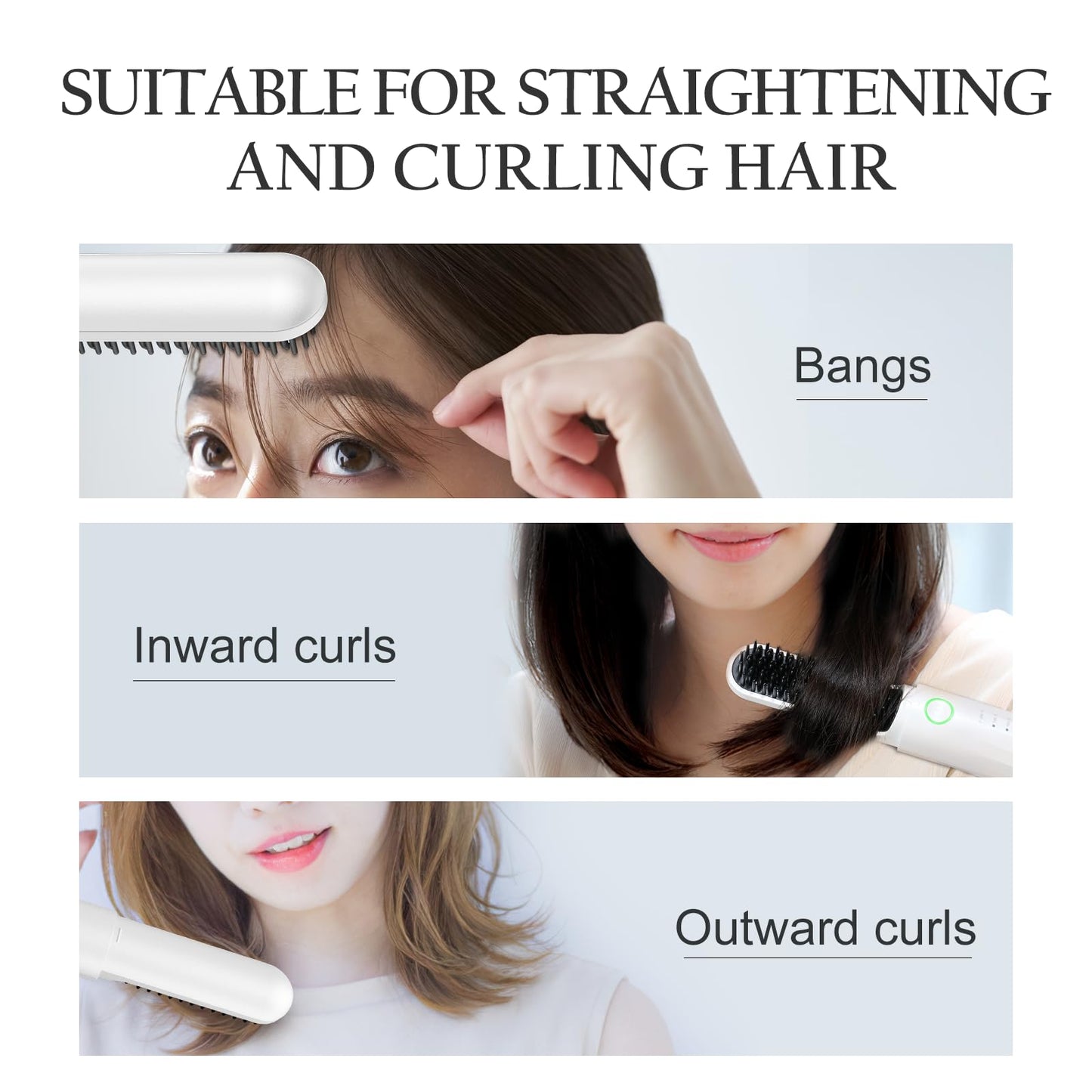 Cordless Hair Straightener Brush, ANLAN Portable Straightening Brush for Travel, Mini Hot Ionic Straightener Comb for Women, Rechargeable & Travel-Friendly for All Hair Textures, White