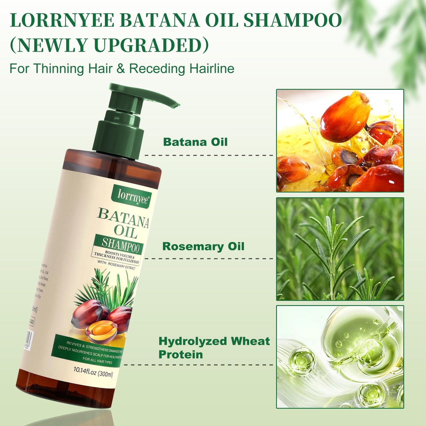Batana Oil Shampoo, Hair Growth Shampoo for Thinning Hair & Hair Loss Treatment - Organic Rosemary, Formula with Biotin & Keratin to Reduce Shedding, Thicken Hair For Men & Women10.1oz