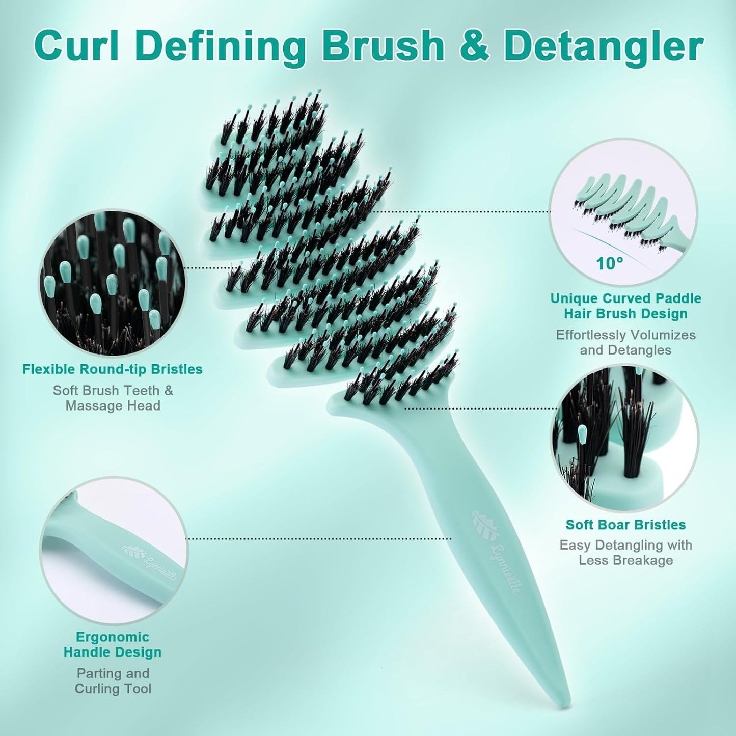 Lynnieëlle Boar Bristle Hair Brush for Fine Hair - Ultimate Smoothing Vented Detangler Wet Brush for Women, Gentle Scalp Massage, A Great Gift