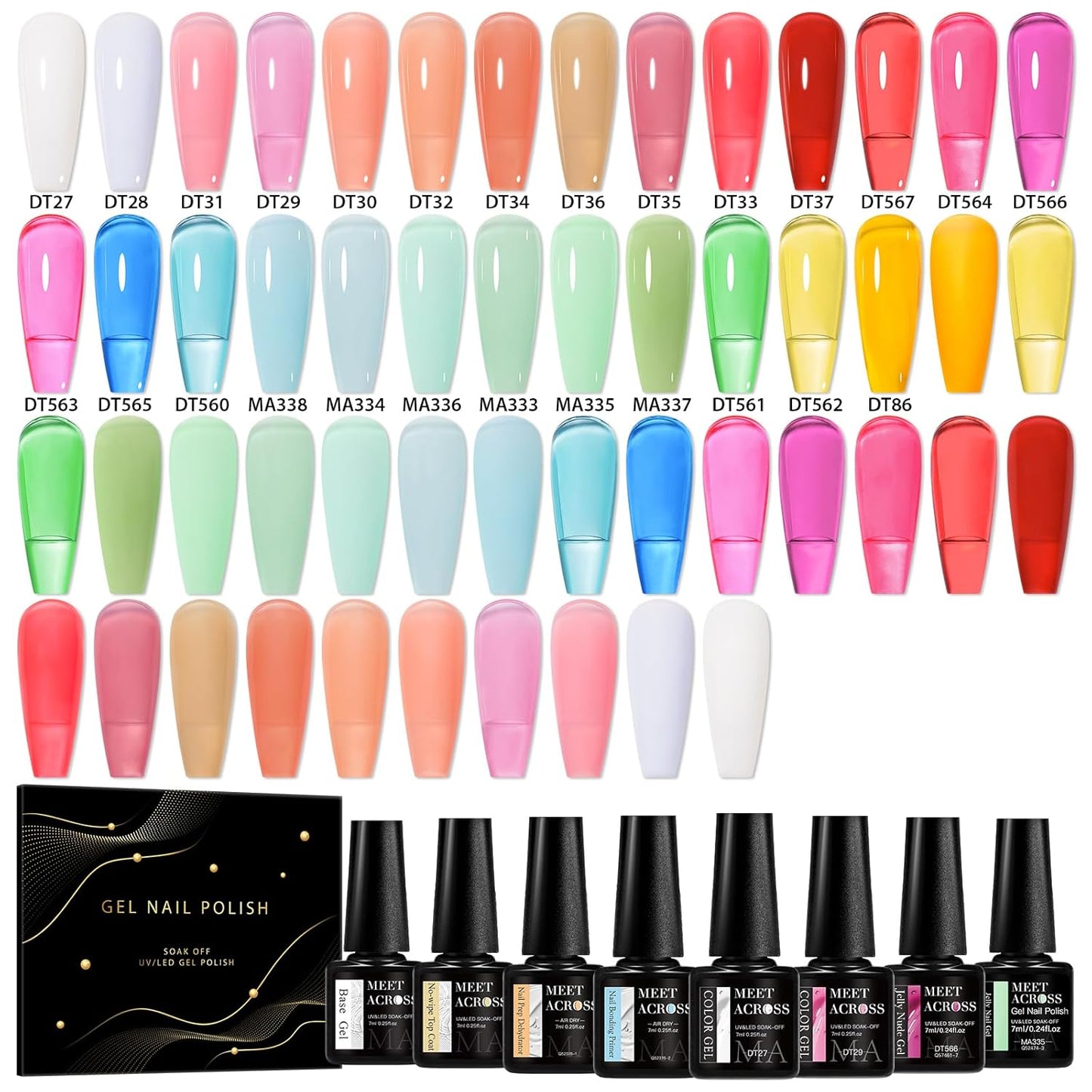 Jelly Gel Nail Polish Set - 30 Pastel Colors for French Nail Art | Semi-Transparent Sheer Effect