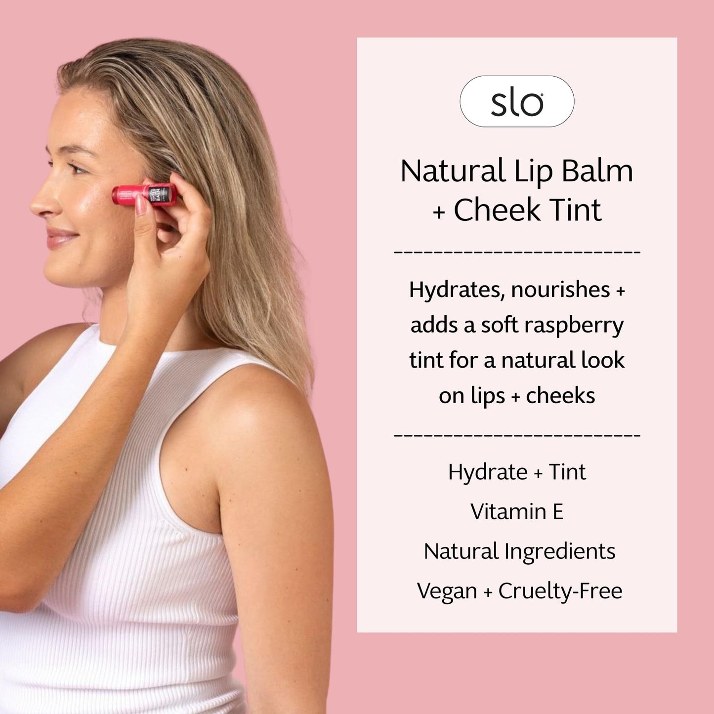 Slo 3-Pack Hydrating Lip Balm - Multi-Use, All Natural Lip Balm and Cheek Tint with Organic Jojoba, Rosehip, Cocoa Butter - Vegan, Cruelty-Free, Paper Packaging - Raspberry + Rosehip (3x0.28oz/8g)